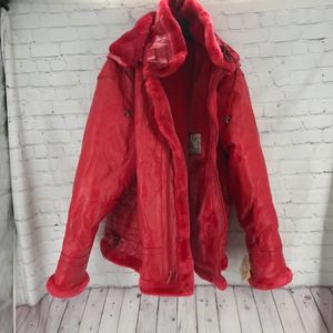 Wilda Red genuine leather shearling XL patchwork